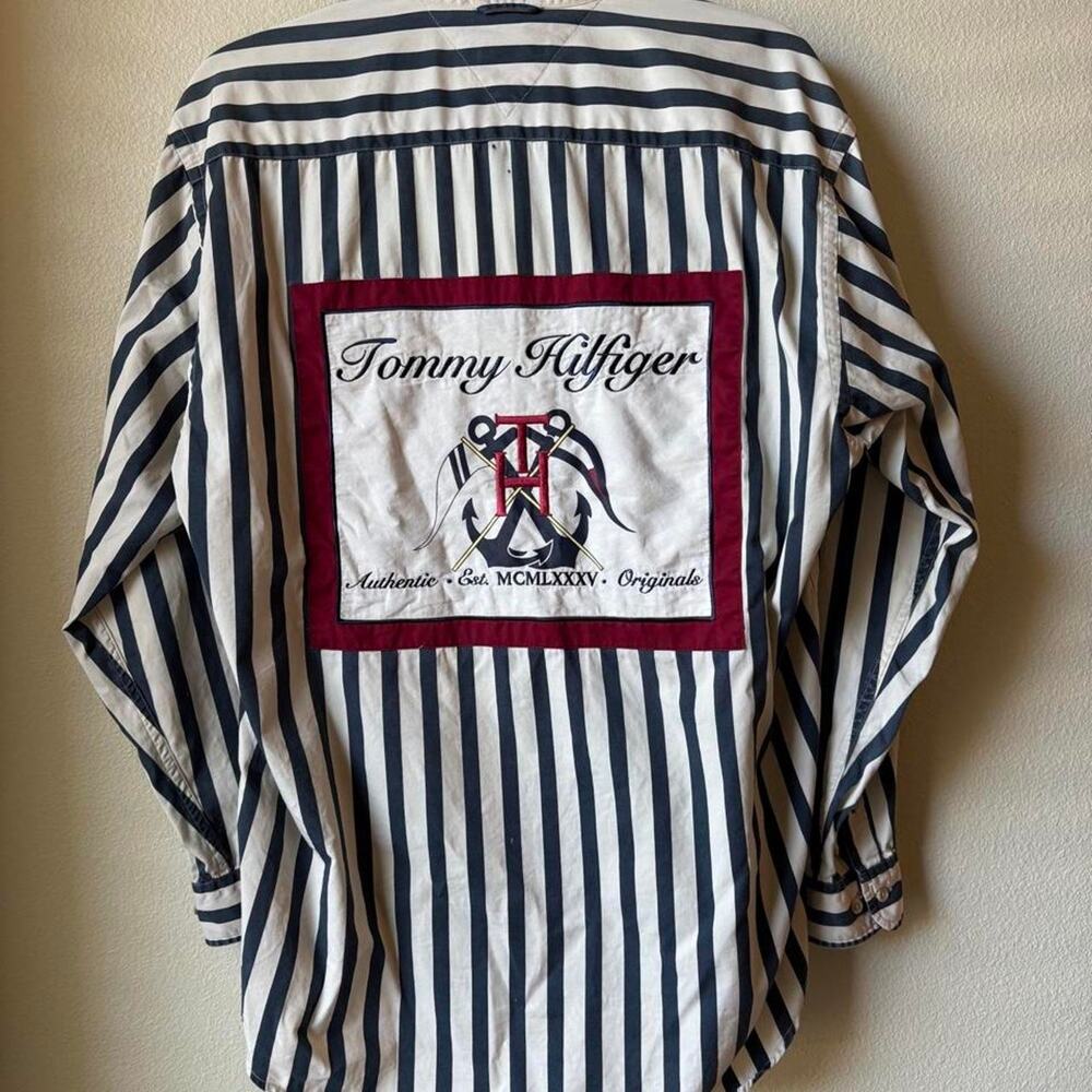 Rare 90s Vintage Tommy Hilfiger Nautical Long Sleeve Button Down Shirt Small